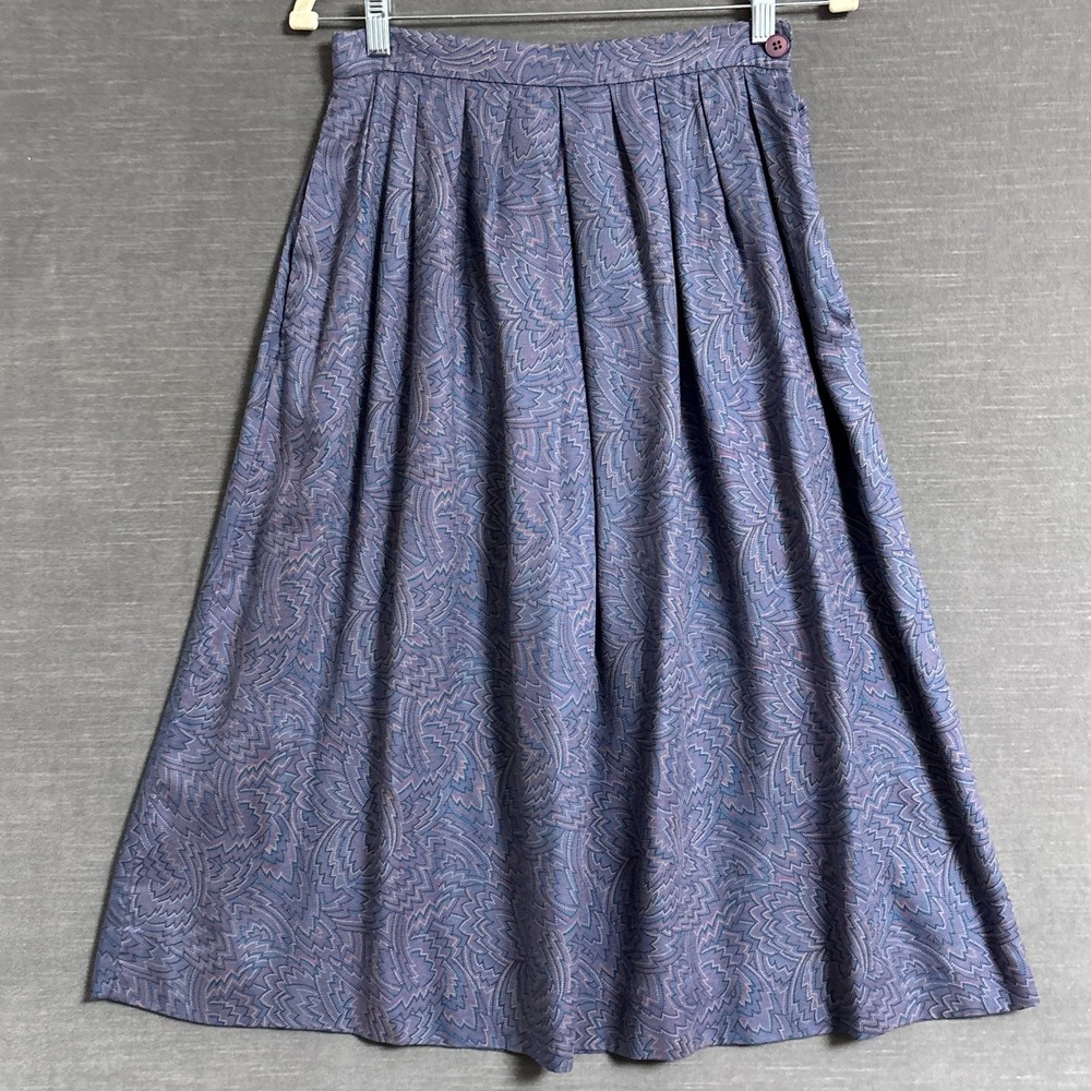 Vintage JH Collectibles Skirt 8 Pleated Blue Pink Abstract Midi 80s 90s Career